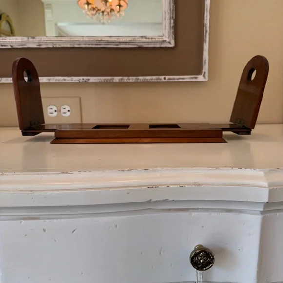 Antique Brass Mounted Wood Expandable Book Rack Victorian Folding Bookends Accents